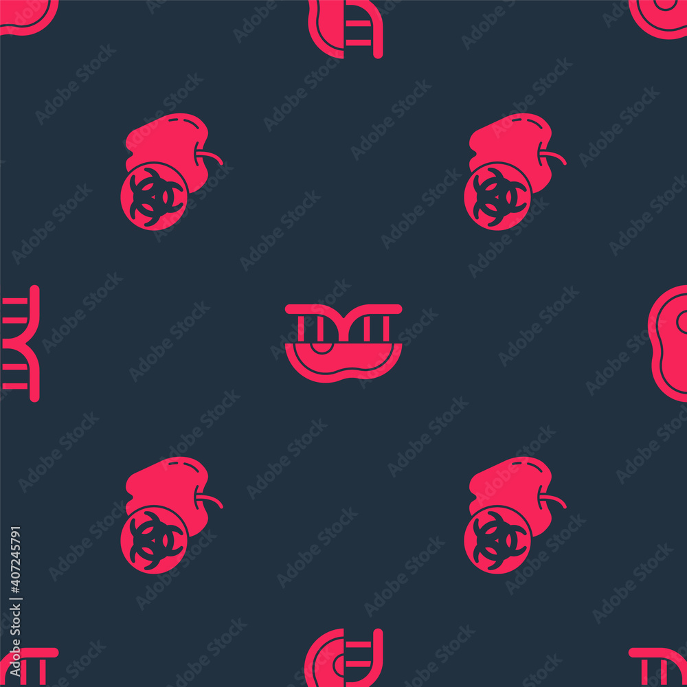 Set Genetically modified apple and meat on seamless pattern. Vector.