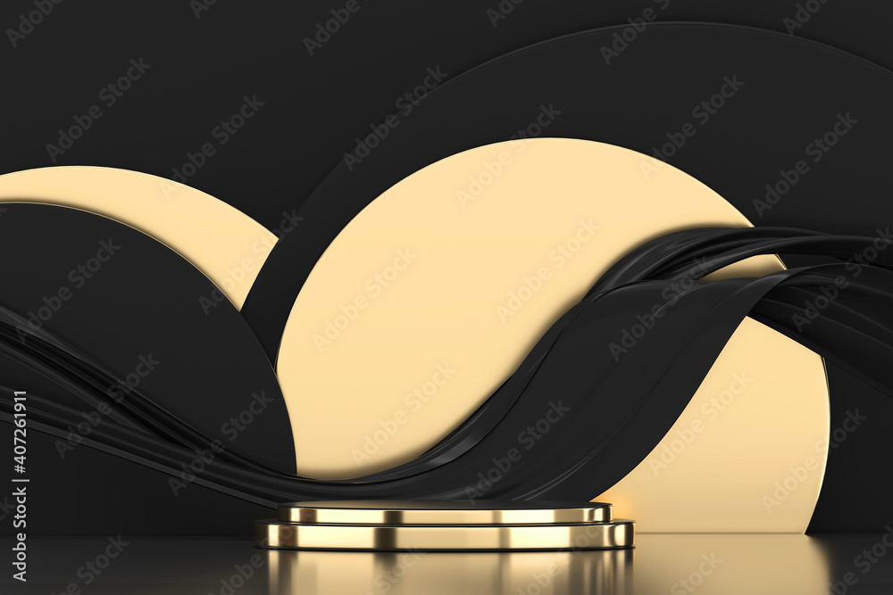 Abstract Elegance Luxury Golden stage podium 3d rendering.