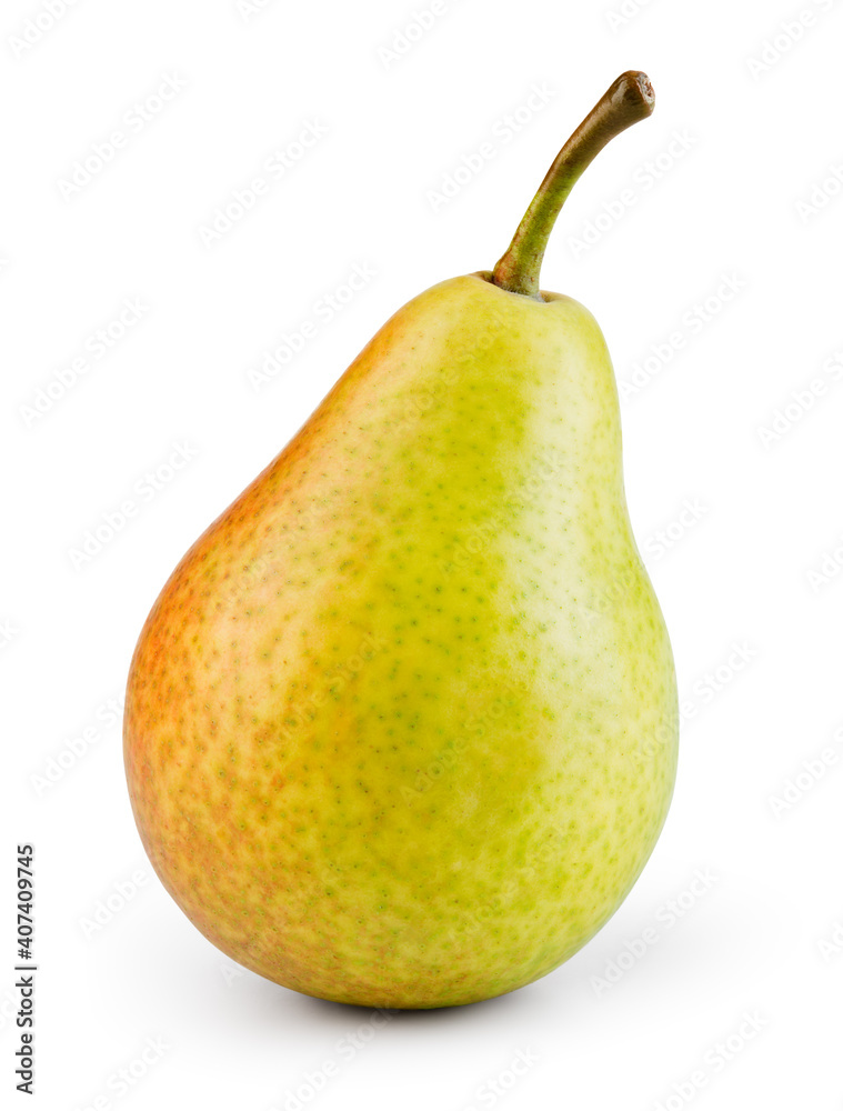 Pear isolated. Green pear on white background. Pear with clipping path.