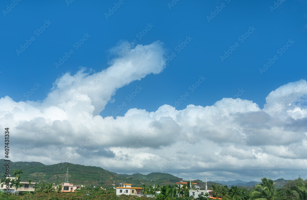 Outdoor blue sky white clouds and rural scenery