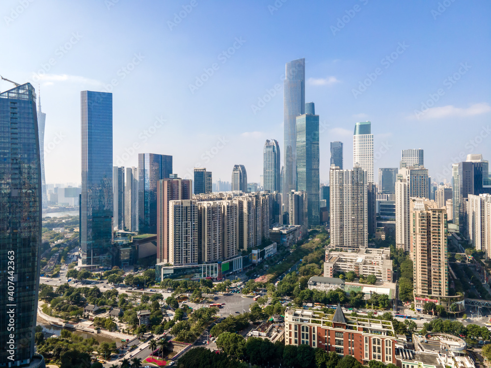 Aerial photography of Guangzhou, China, urban architectural landscape