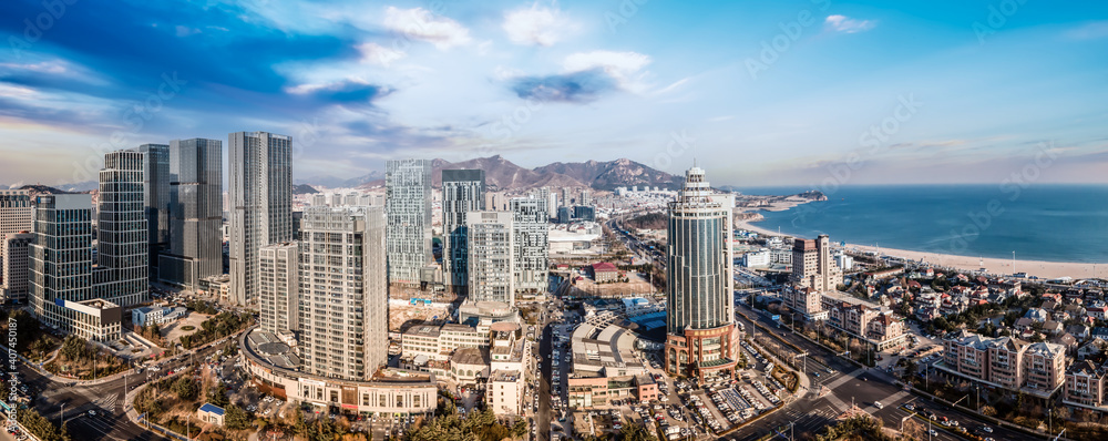 Aerial photography of modern urban architectural landscape of Qingdao, China