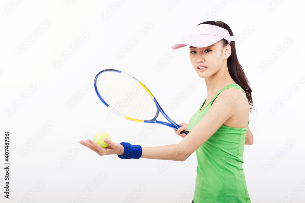 Young woman holding a tennis racket