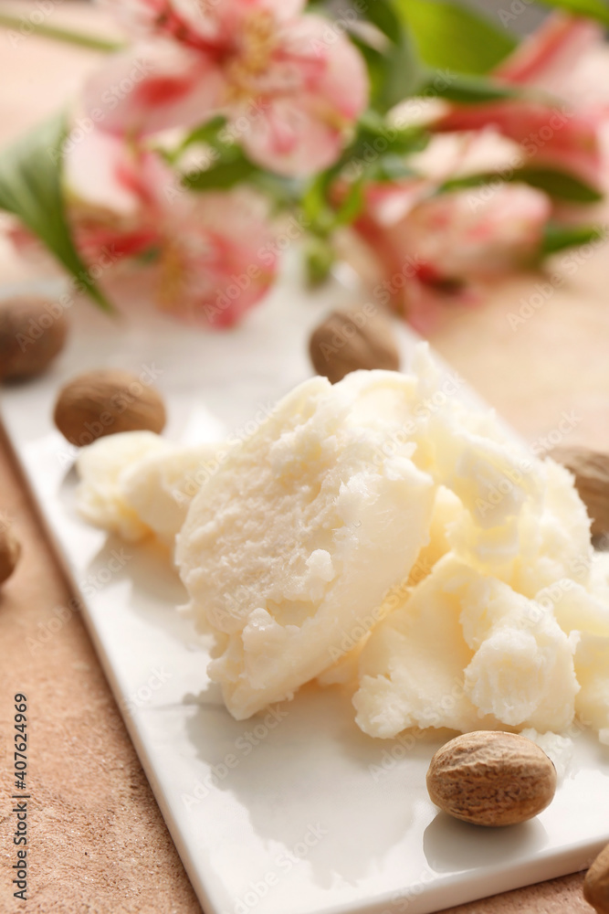 Shea butter on board, closeup