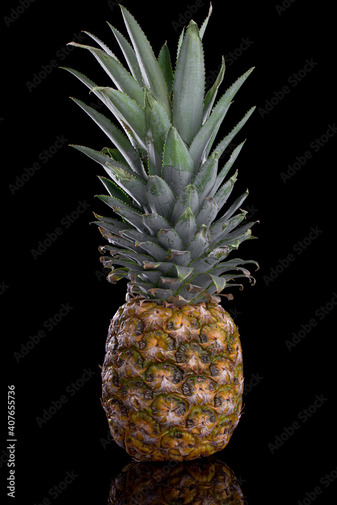 Ripe pineapple black isolated . Healthy tropical fruit eating.