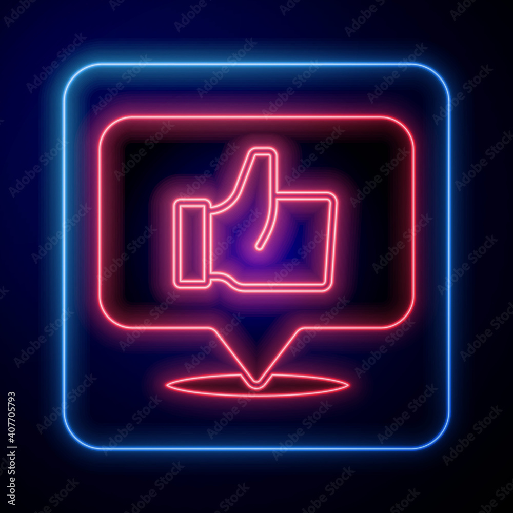 Glowing neon Hand like icon isolated on blue background. Vector.