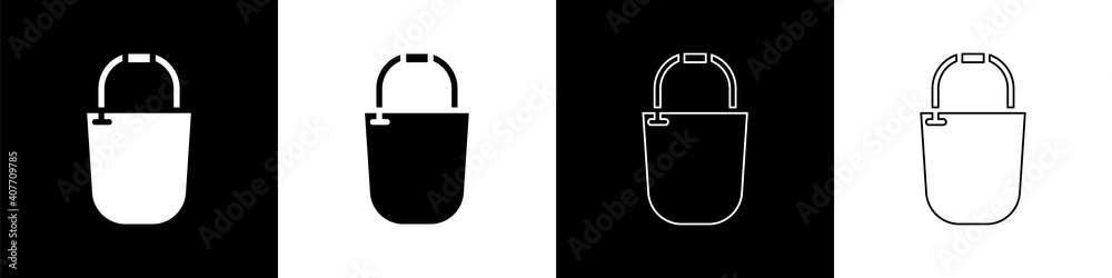 Set Bucket icon isolated on black and white background. Vector.