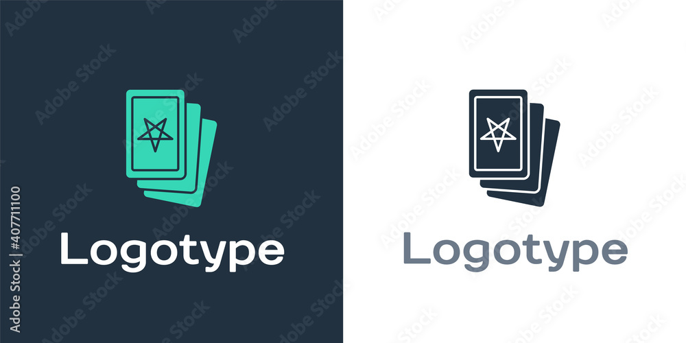 Logotype三个塔罗牌图标，独立于白色背景。神奇的塔罗牌神秘套装。Logo