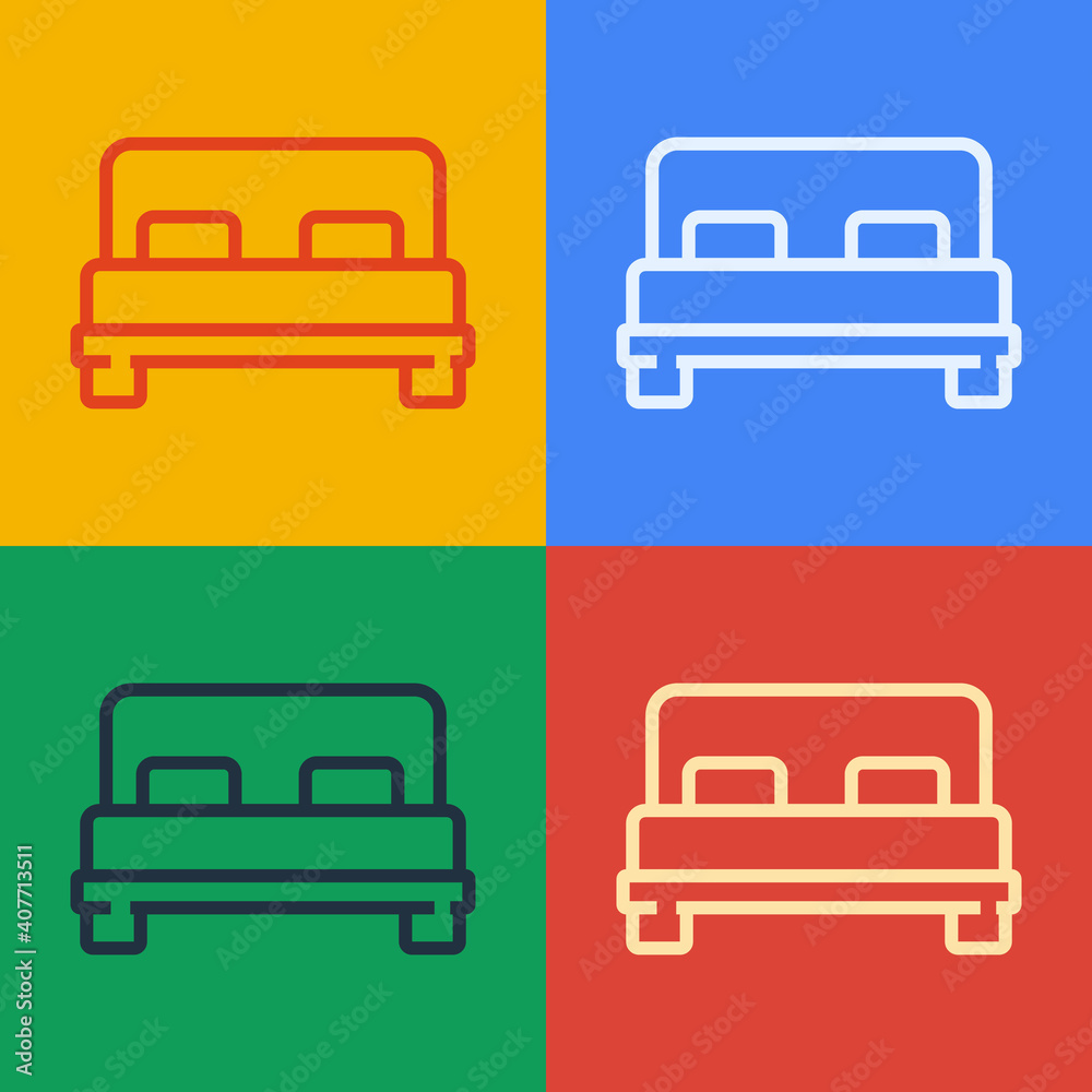 Pop art line Big bed for two or one person icon isolated on color background. Vector Illustration.