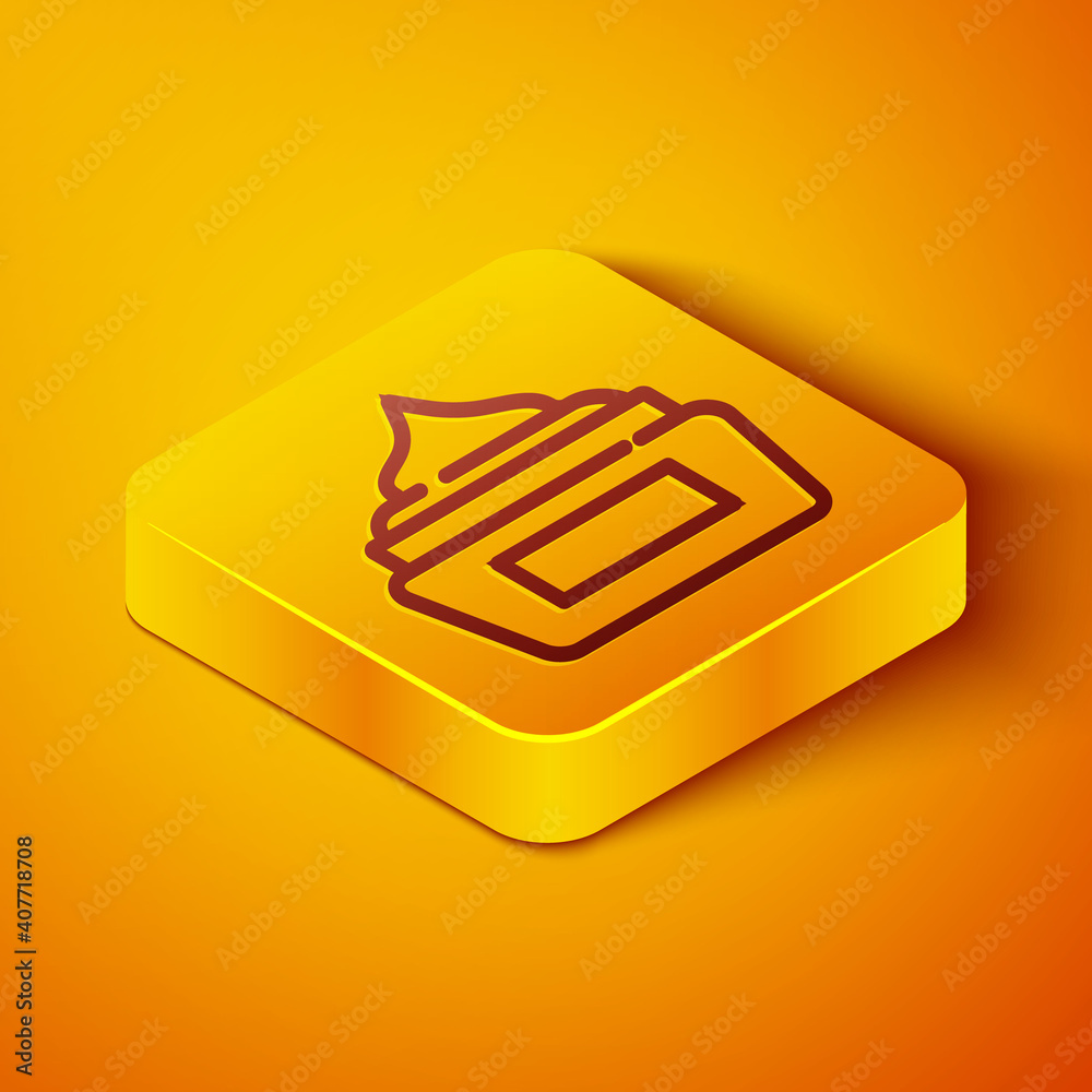 Isometric line Cream or lotion cosmetic tube icon isolated on orange background. Body care products 