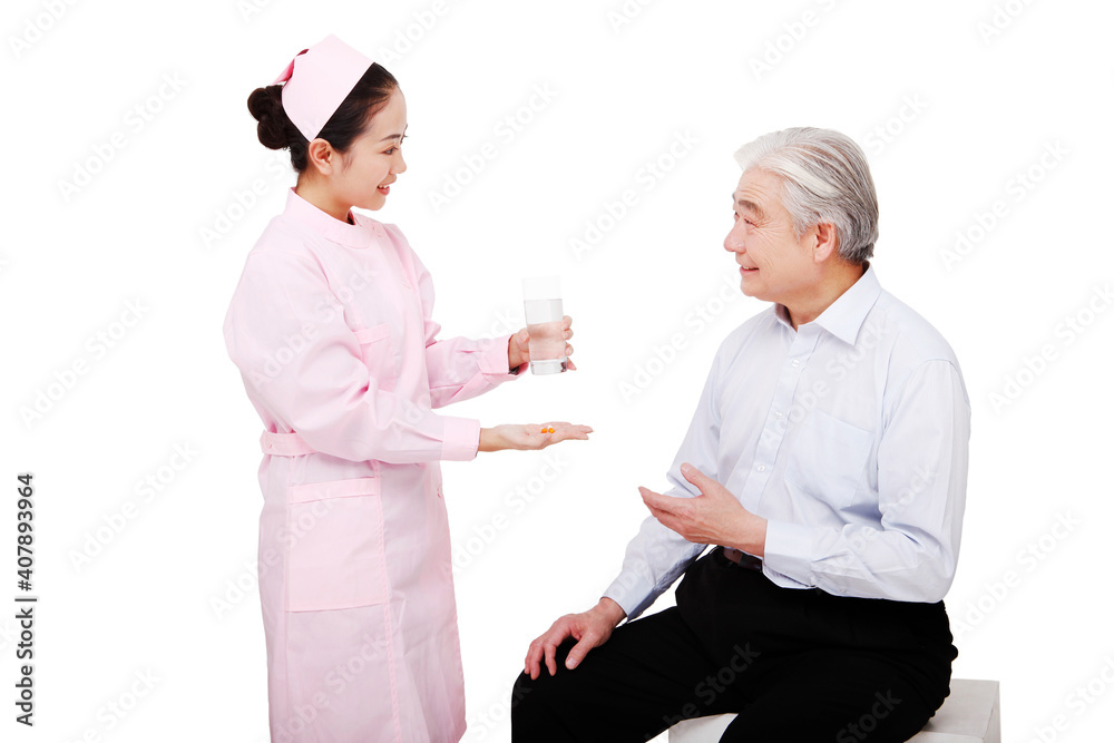 The nurse helped the patient to take medicine