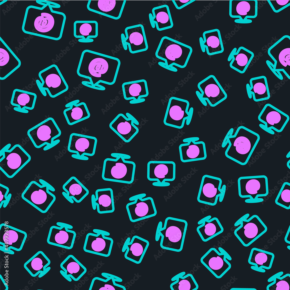 Line Mail and e-mail icon isolated seamless pattern on black background. Envelope symbol e-mail. Ema