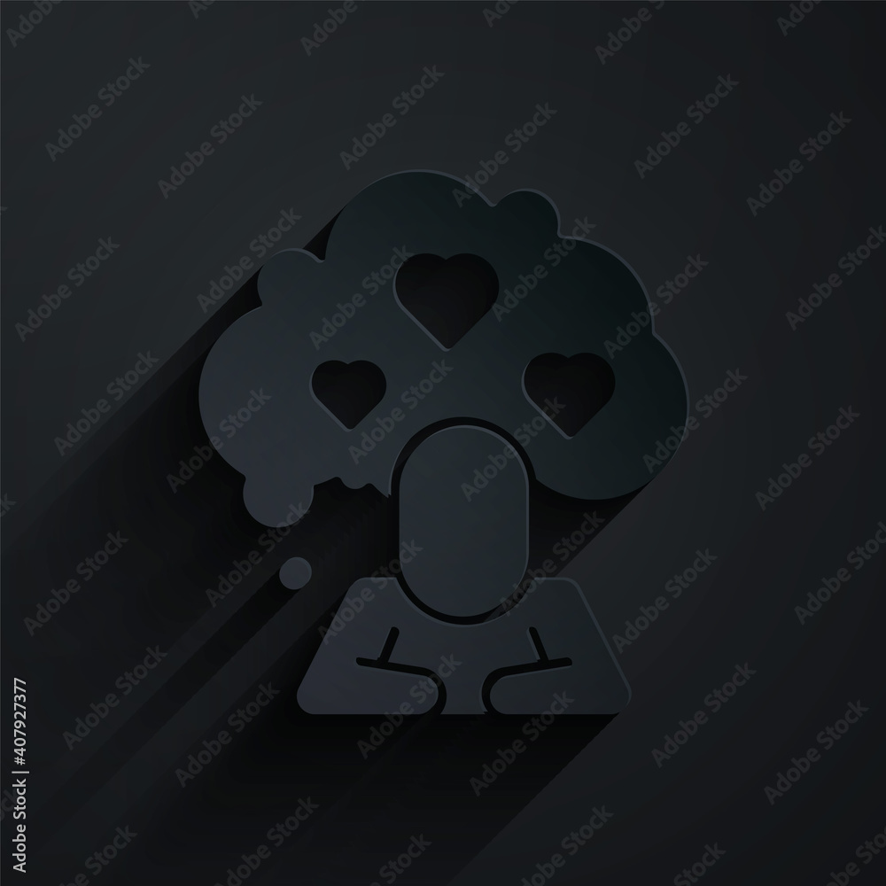 Paper cut Broken heart or divorce icon isolated on black background. Love symbol. Valentines day. Pa