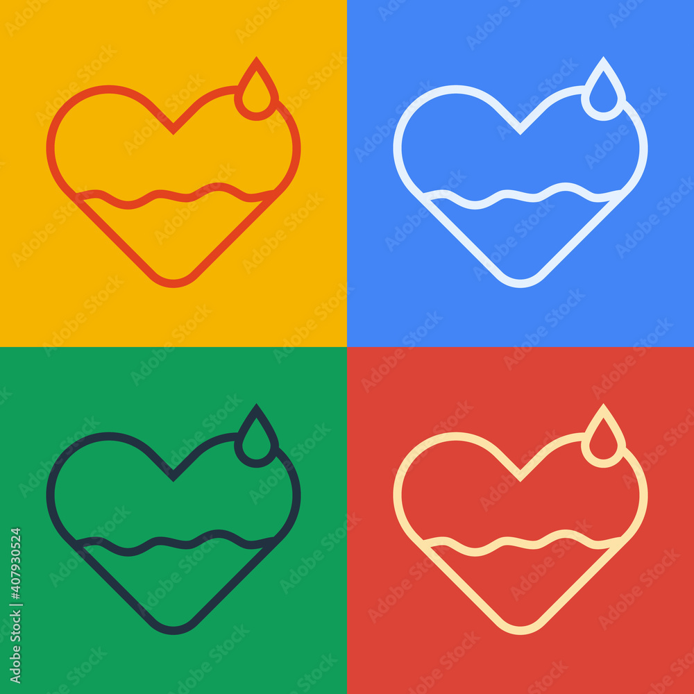 Pop art line Heart heal icon isolated on color background. Vector Illustration.