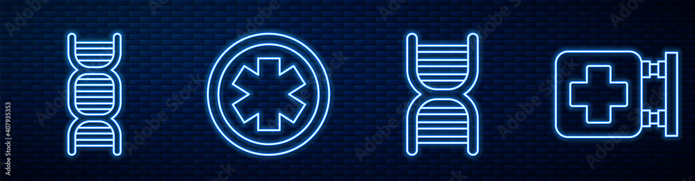 Set line DNA symbol, DNA symbol, Medical symbol of the Emergency, Hospital signboard and Dialogue wi