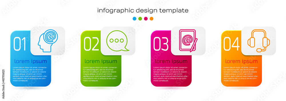 Set line Mail and e-mail, Speech bubble chat, Mail and e-mail and Headphones. Business infographic t