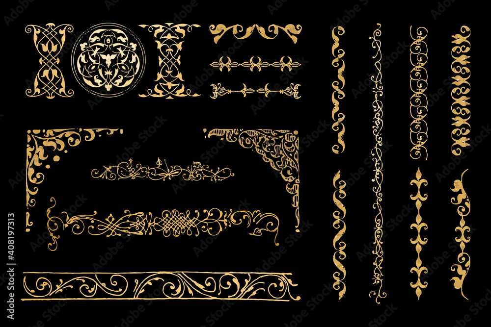 Vintage gold divider vector set, remix from The Model Book of Calligraphy Joris Hoefnagel and Georg 