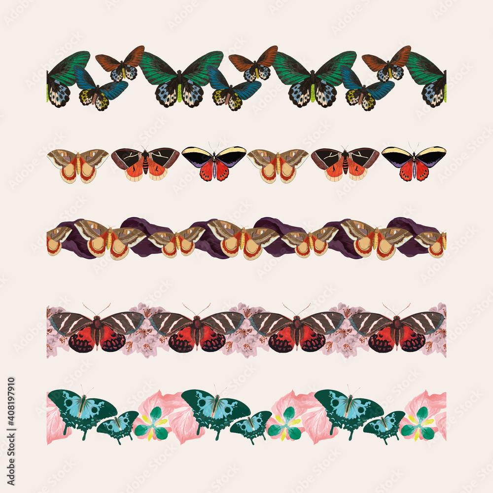 Vintage butterfly pattern brush vector, remix from The Naturalists Miscellany by George Shaw