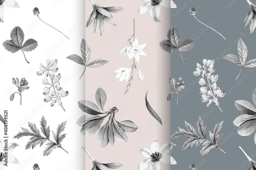 Blooming flowers pattern  vector collection