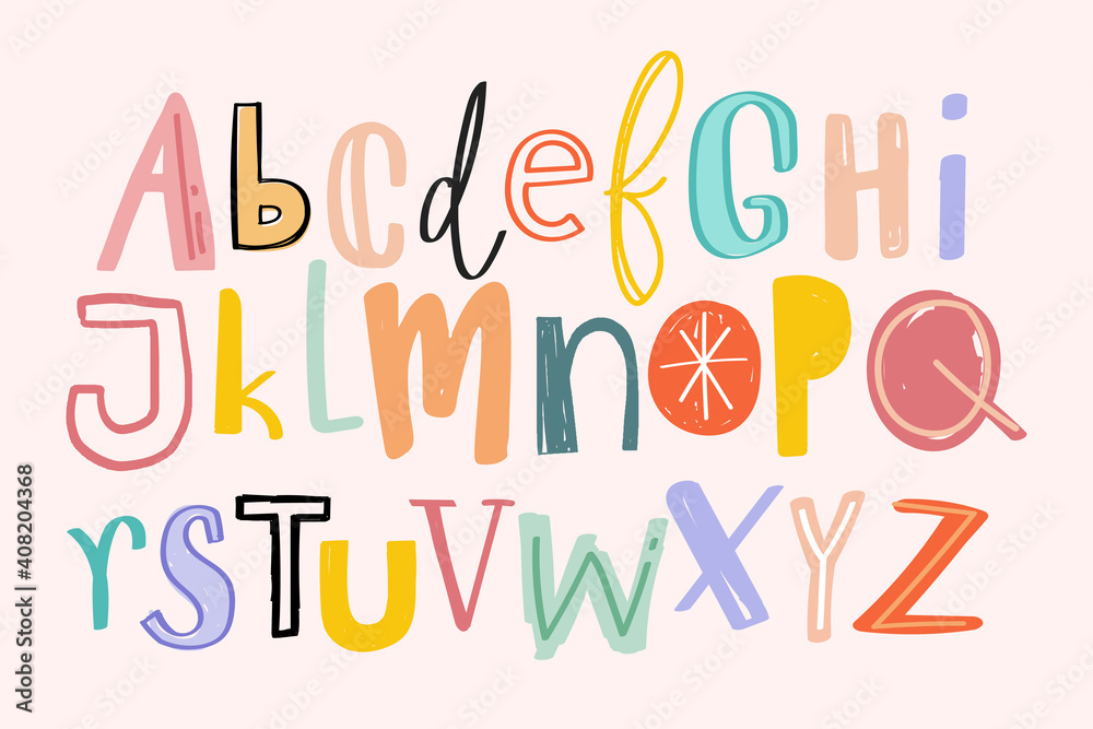 Alphabets hand drawn doodle style set vector