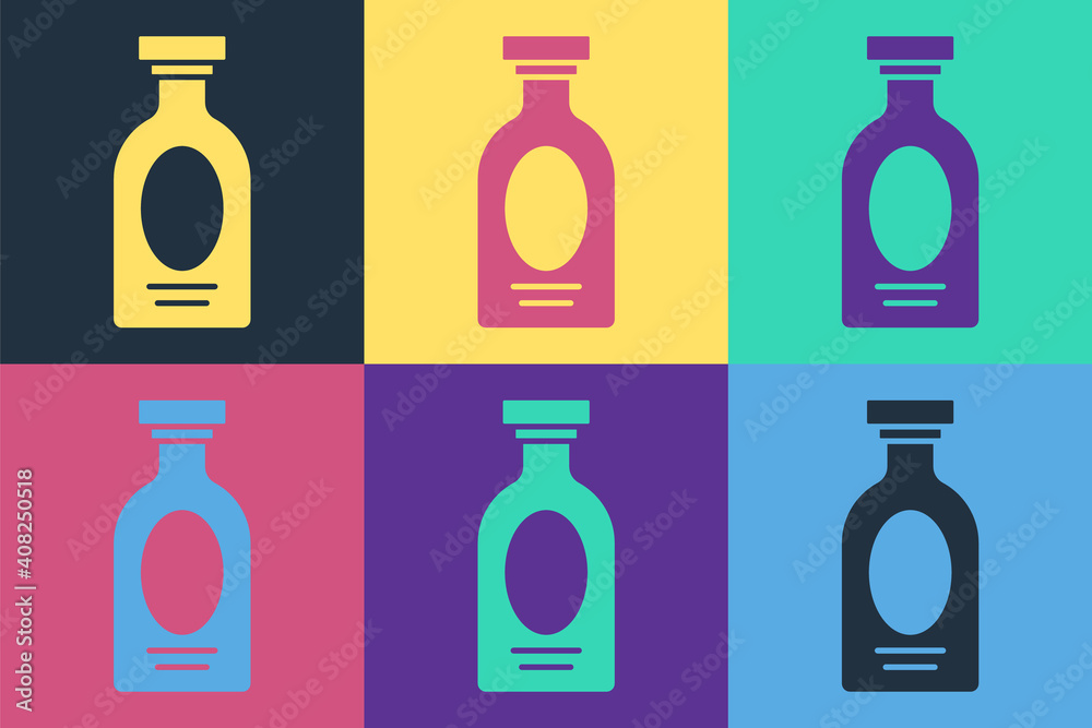 Pop art Alcohol drink Rum bottle icon isolated on color background. Vector.