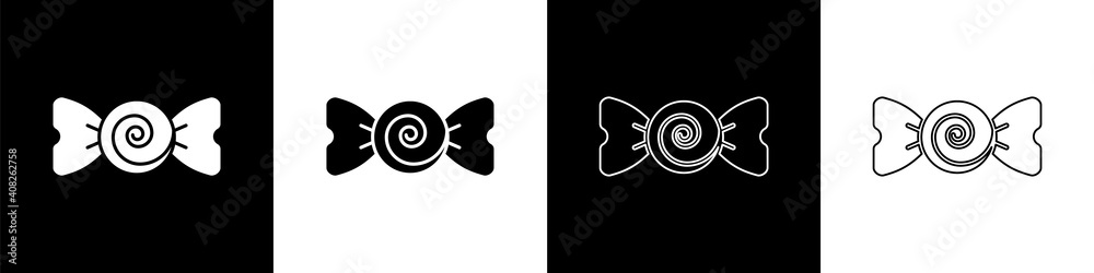 Set Candy icon isolated on black and white background. Merry Christmas and Happy New Year. Vector.