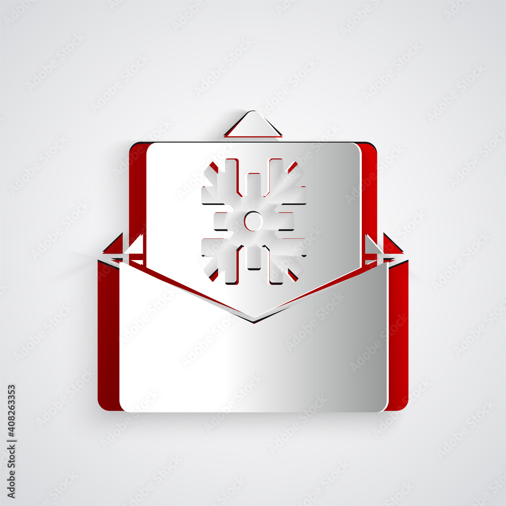 Paper cut Christmas postcard icon isolated on grey background. Merry Christmas and Happy New Year. P