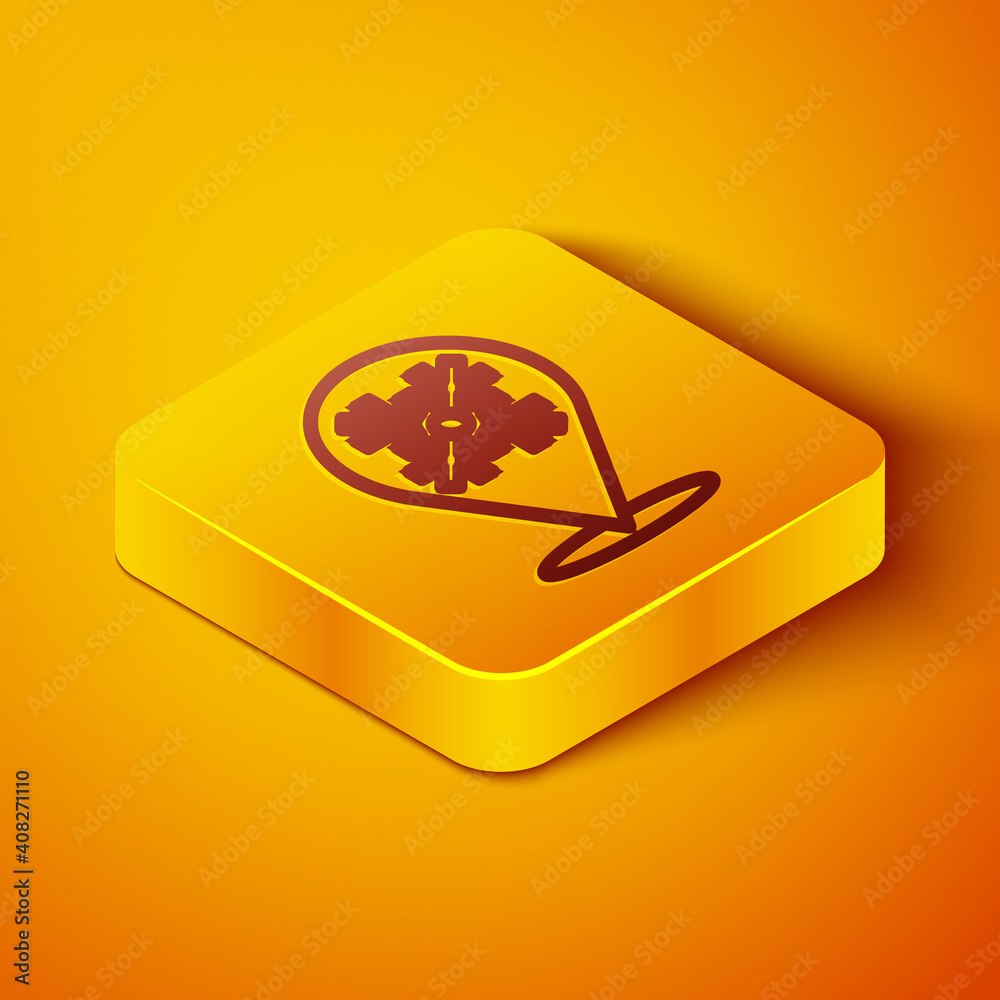 Isometric line Snowflake icon isolated on orange background. Merry Christmas and Happy New Year. Yel