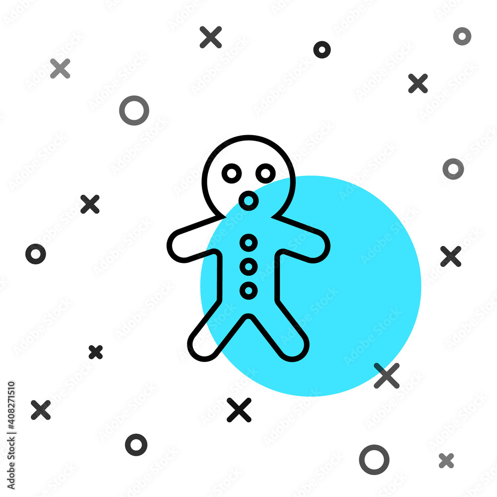 Black line Holiday gingerbread man cookie icon isolated on white background. Cookie in shape of man 