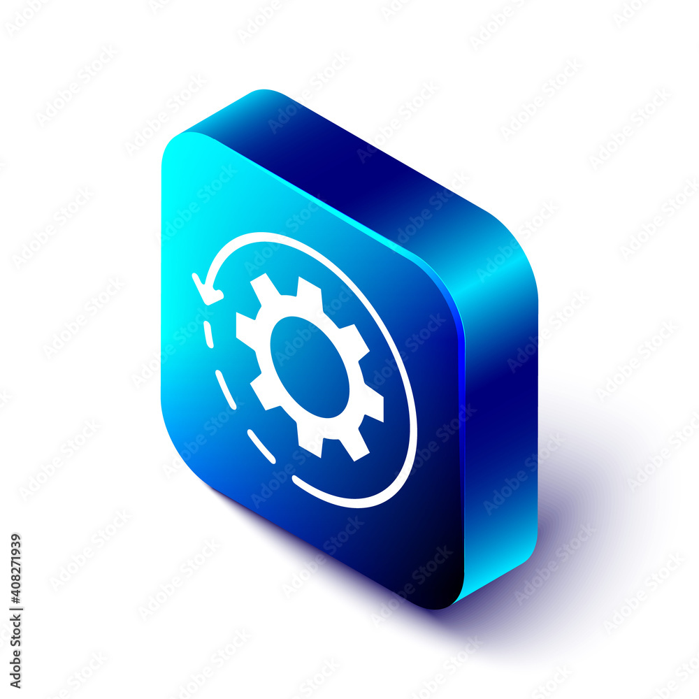 Isometric Gear and arrows as workflow concept icon isolated on white background. Gear reload sign. B