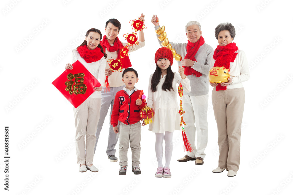 The Oriental family in a happy Spring Festival