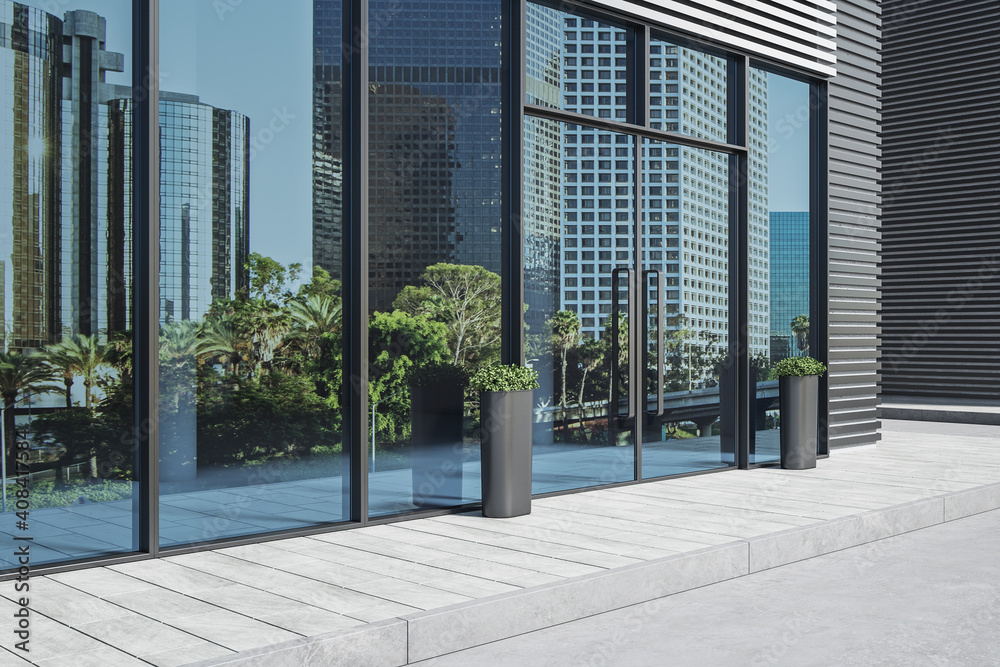 Glass doors in modern office building.