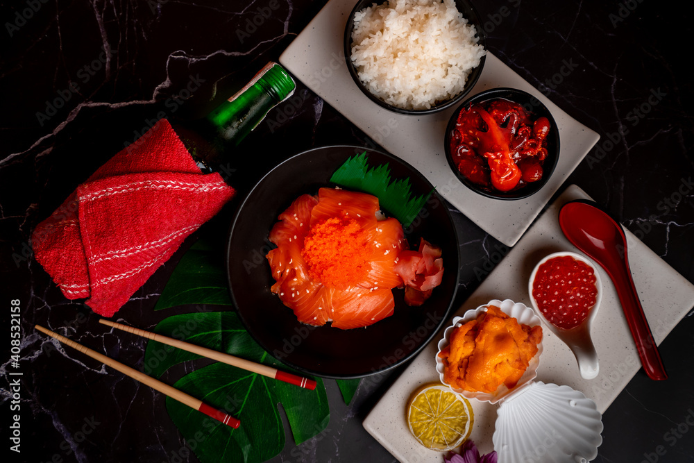 japanese food set with sake