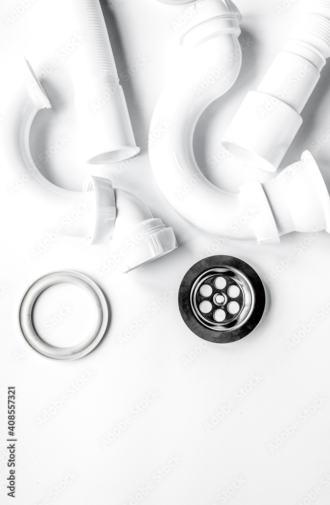 concept plumbing work top view on white background