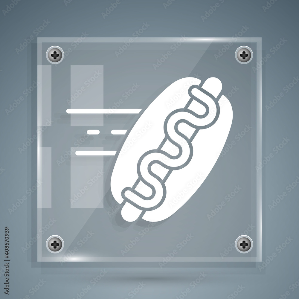 White Online ordering and hotdog sandwich icon isolated on grey background. Sausage icon. Fast food 