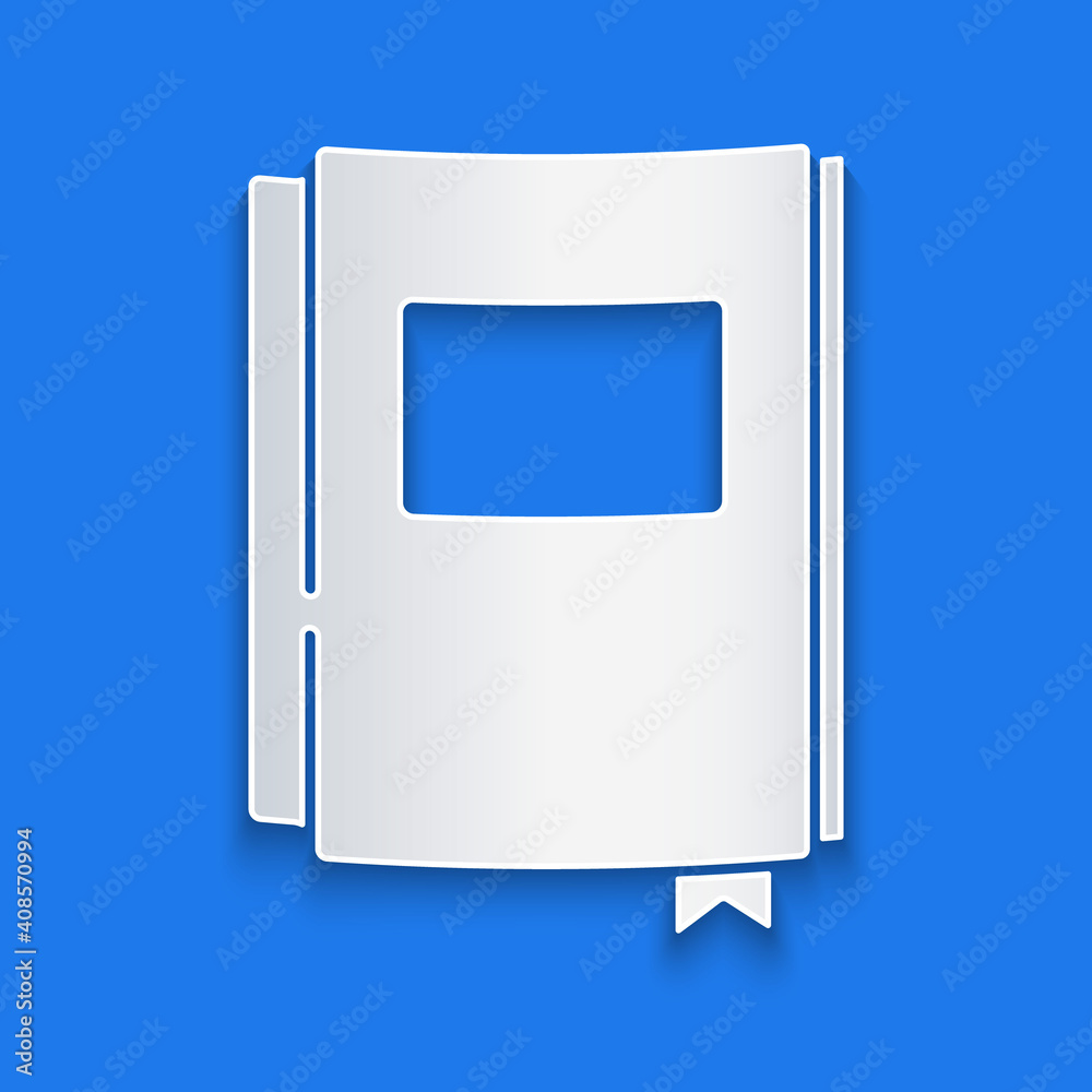 Paper cut Book icon isolated on blue background. Paper art style. Vector.