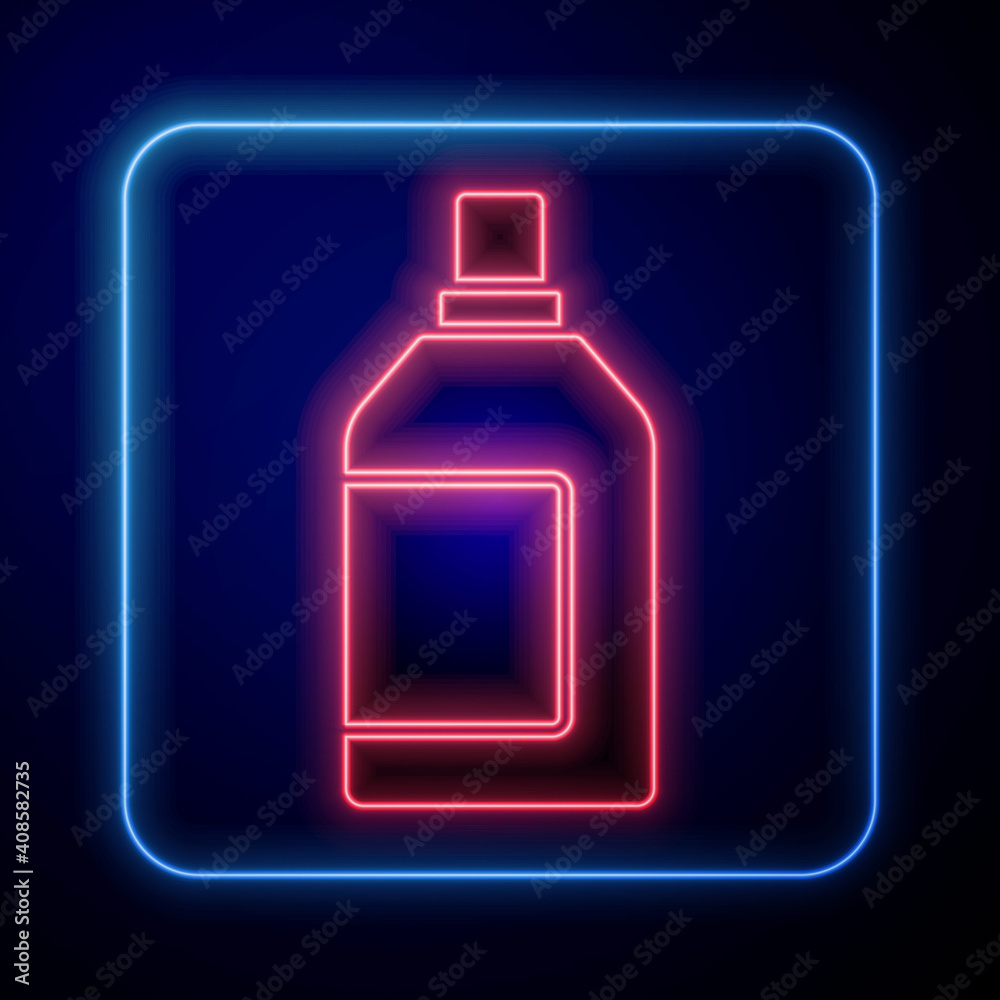 Glowing neon Plastic bottle for laundry detergent, bleach, dishwashing liquid or another cleaning ag