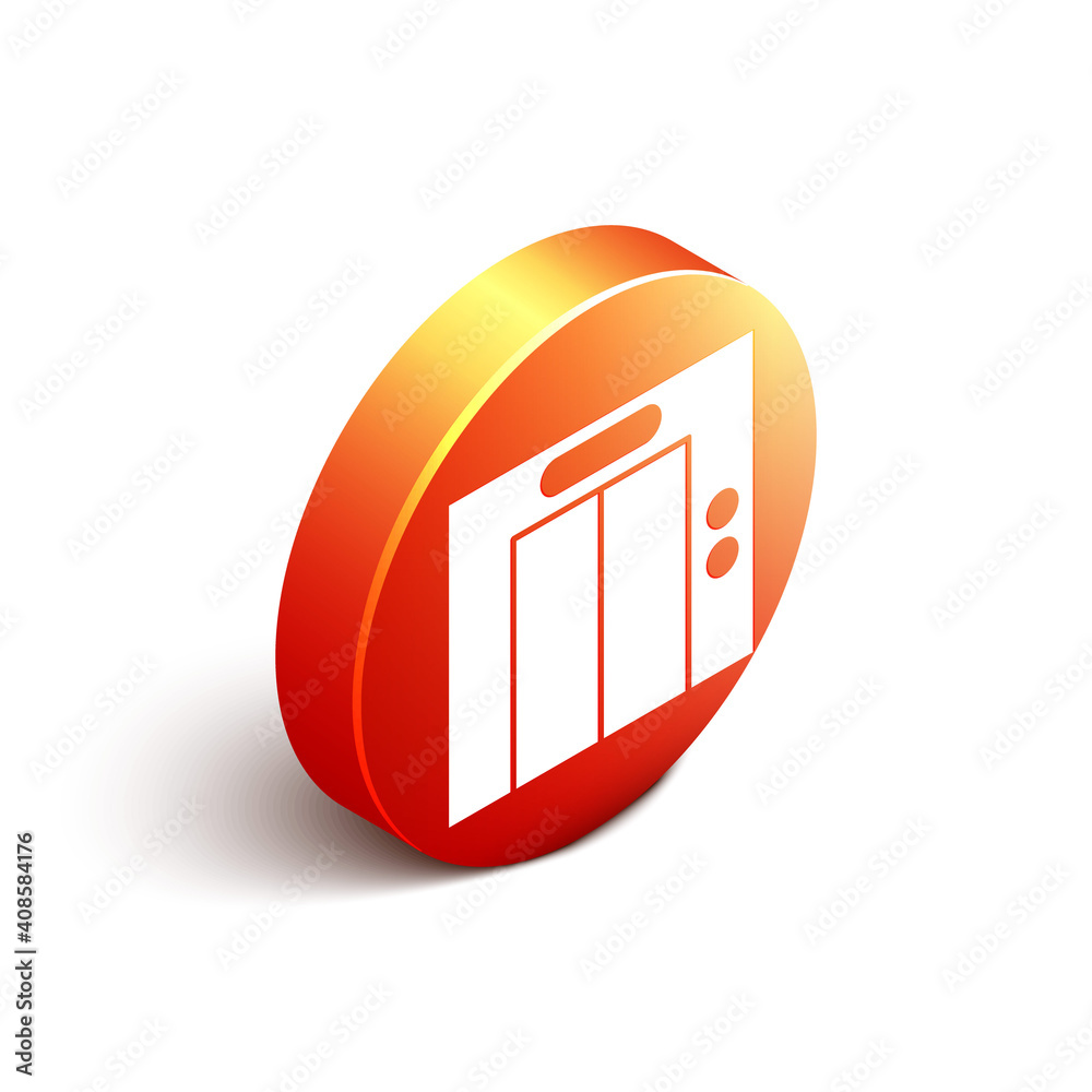 Isometric Lift icon isolated on white background. Elevator symbol. Orange circle button. Vector.