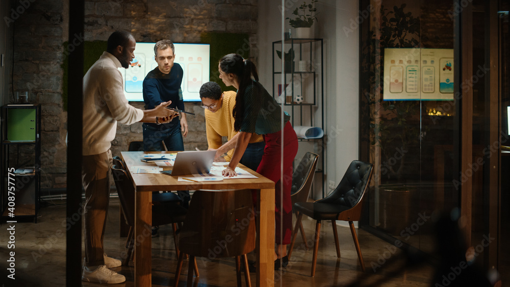 Diverse Multiethnic Team are Having a Conversation in a Meeting Room Behind Glass Walls in a Creativ