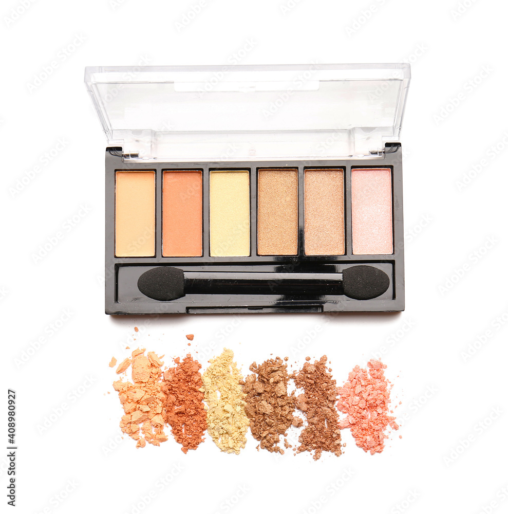 Beautiful palette of eyeshadows on white background