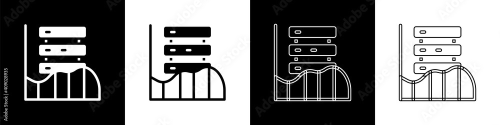 设置服务器、数据、Web主机图标隔离在黑白背景上。矢量。