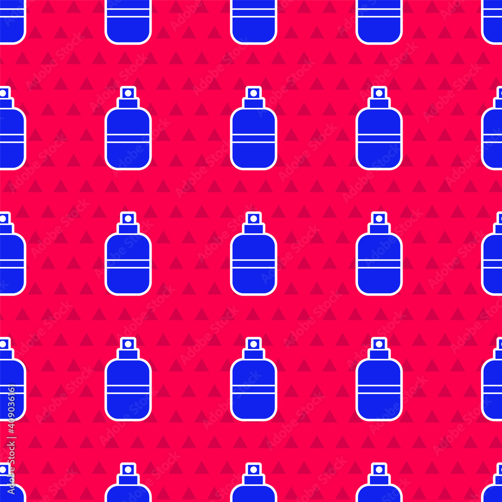 Blue Perfume icon isolated seamless pattern on red background. Vector.