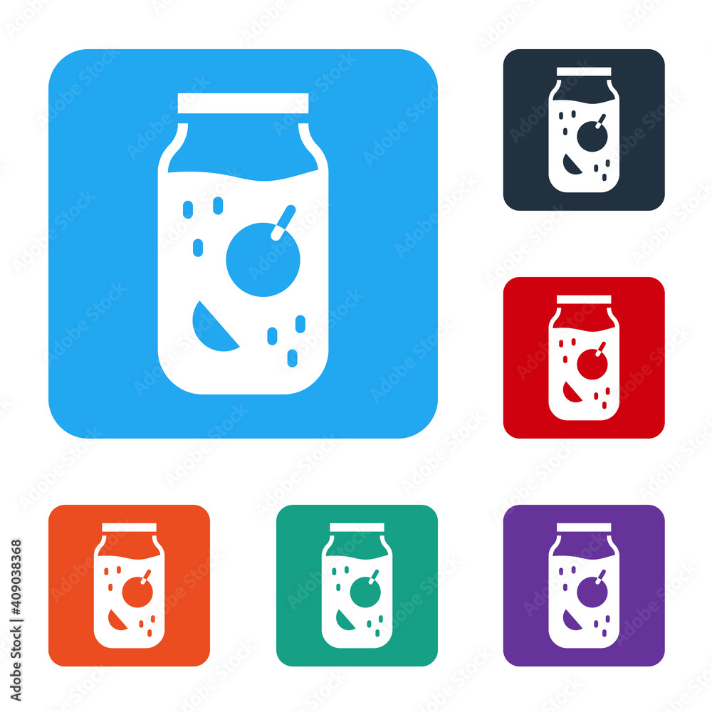 White Jam jar icon isolated on white background. Set icons in color square buttons. Vector.