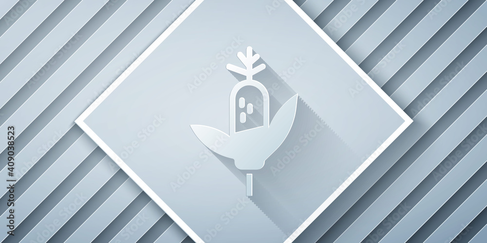 Paper cut Corn icon isolated on grey background. Paper art style. Vector.