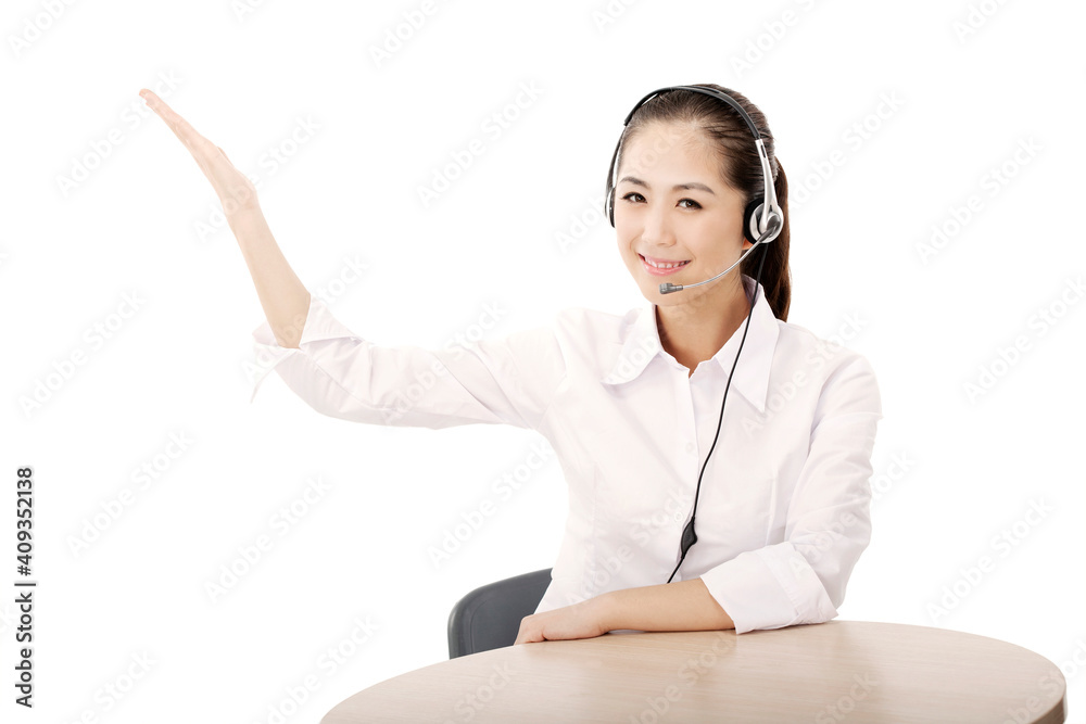 Business lady wearing headset