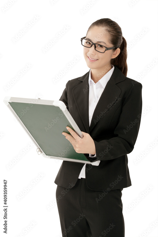 Business lady with white board