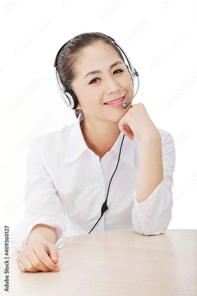 Business lady wearing headset