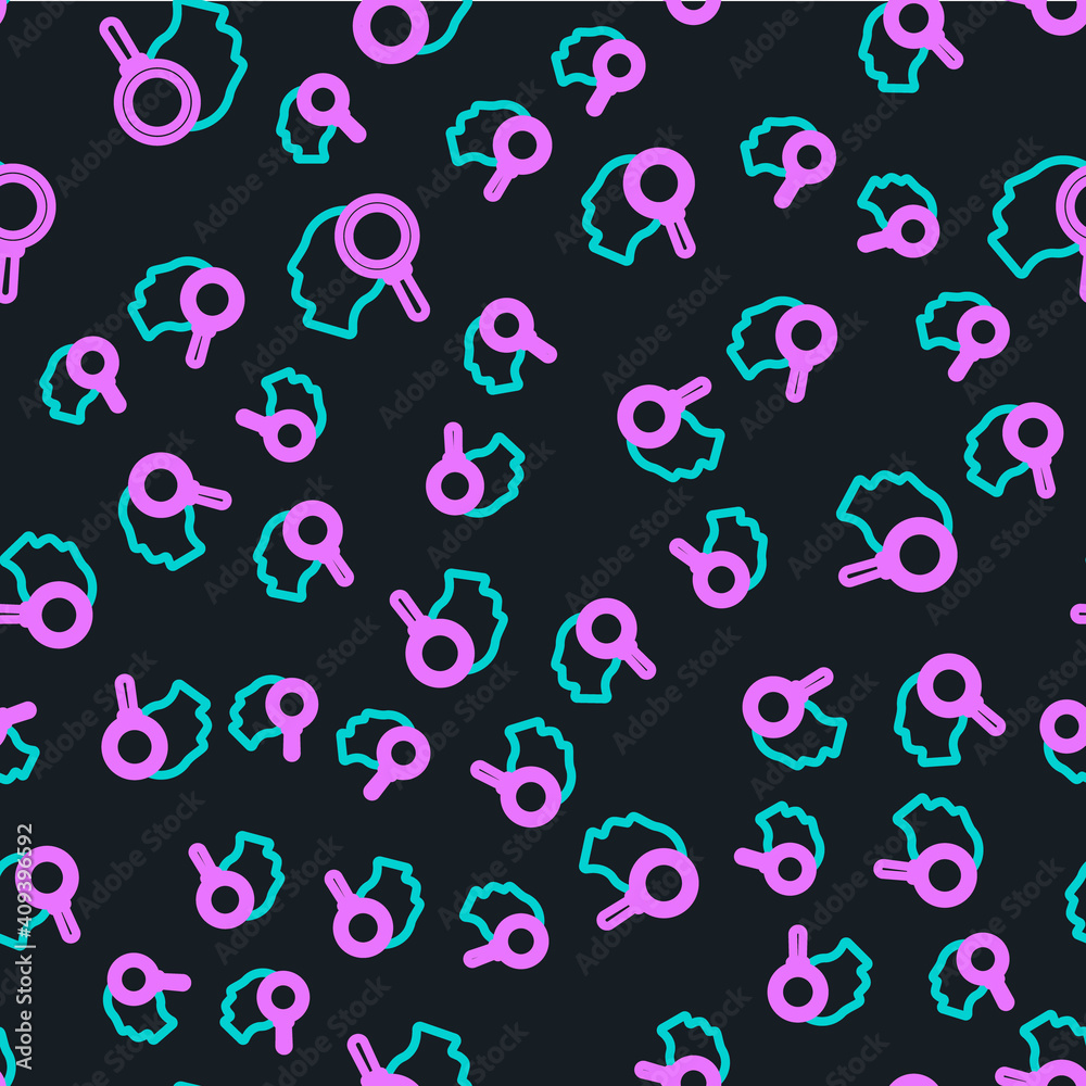 Line Finding a problem in psychology icon isolated seamless pattern on black background. Vector.