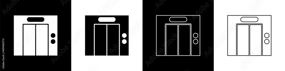 Set Lift icon isolated on black and white background. Elevator symbol. Vector.