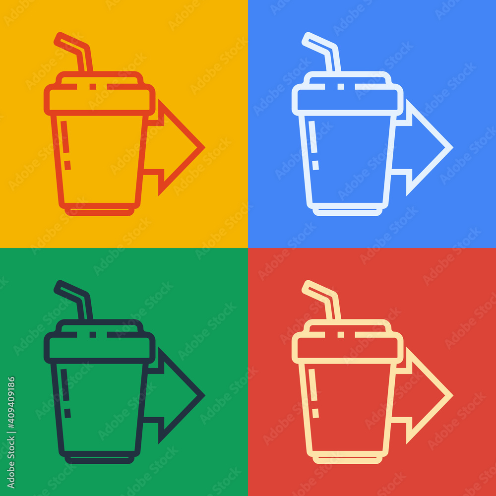 Pop art line Coffee cup to go icon isolated on color background. Vector Illustration.